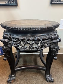 Chinese Wood Stand w Marble Top