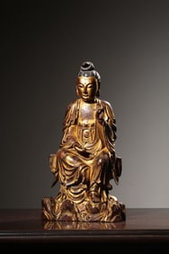 Chinese Gilt Wood Carved Guanyin Statue