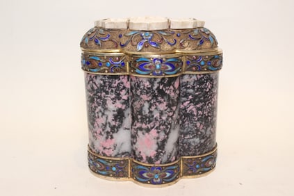 Chinese Enamel Silver Marble lidded opium Box