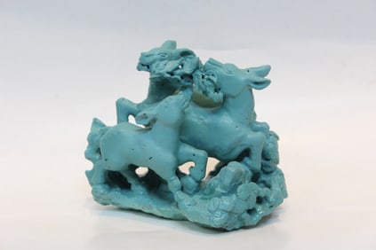 Turquoise Carved Deers Group
