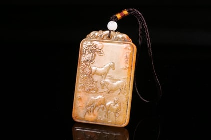Chinese Jade Carved Plaque, Two Side Carving