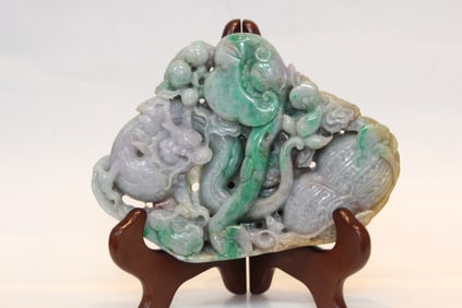 Chinese Jadeite Carved Ruyi and Dragon