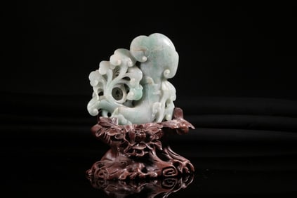 A Jadeite Carved Lingzhi and Ruyi