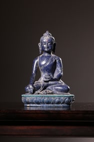 Chinese Lapiz Carved Buddha Statue