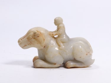 Chinese Jade Carved Figural Ride on Beast