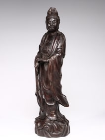 Chinese Bamboo Carved Guanyin Statue