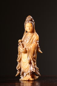 Chinese Soapstone Carved Guanyin Statue