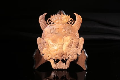 Chinese Hetian Jade Carved Mask w Russet
