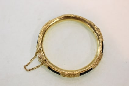 A Black Color Jade Bangle w 22K Gold