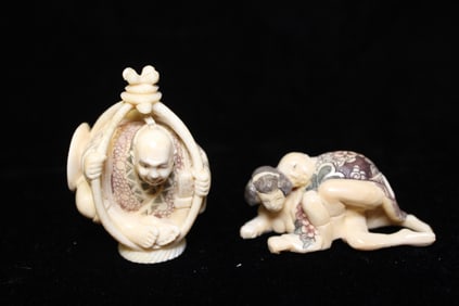 Two Japanese Carved Figural Netsuke