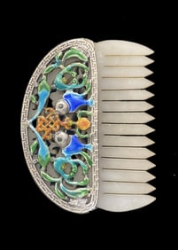 Chinese Silver and Enamel Jade Comb