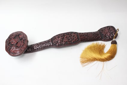 Chinese Red Cinnabar Lacquer Wood Ruyi
