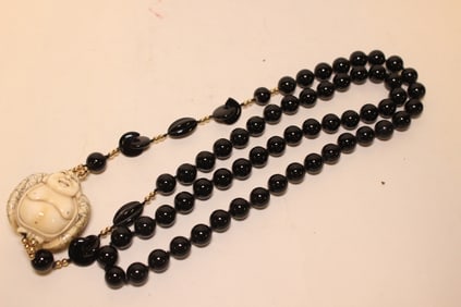 Japanese Carved Buddha Netsuke Pendant Necklace