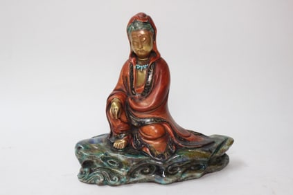 Chinese Glazed Porcelain Guanyin Statue