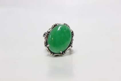 Chinese Green Jadeite Silver Ring
