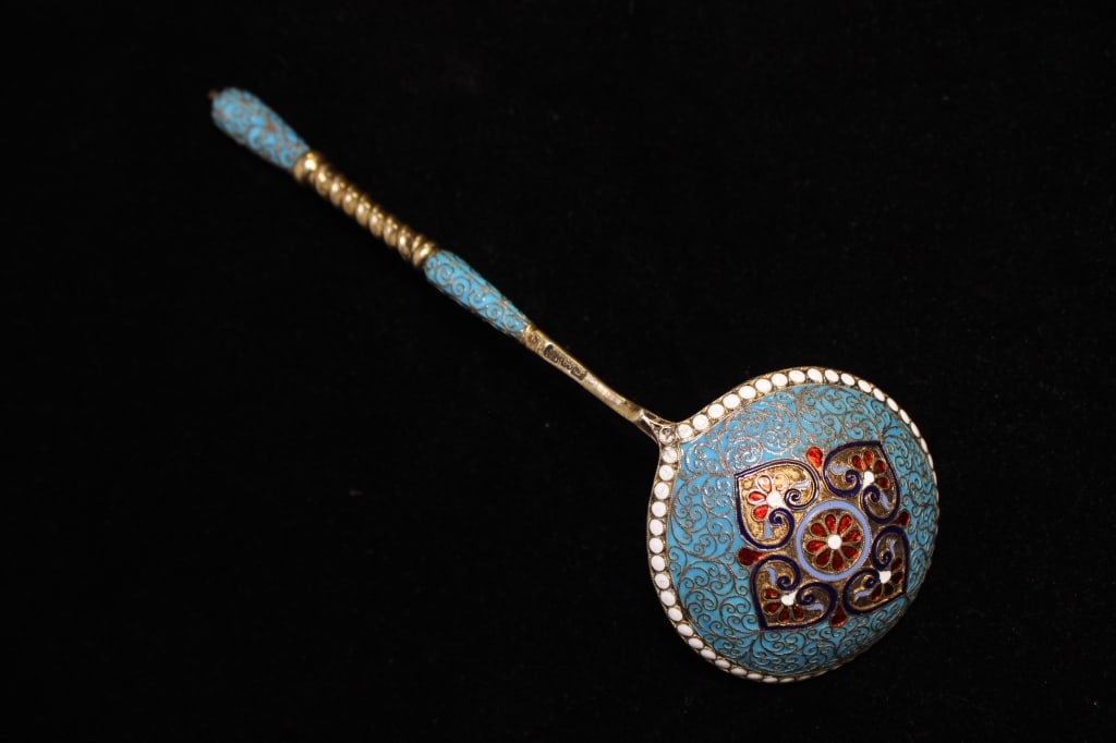 Large Russian Enamel Silver Spoon,19th.C (1 of 5)