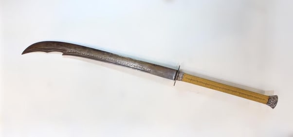 Antique Chinese Long Ming Sword w Silver inlaid