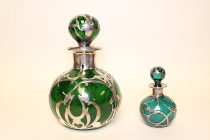Two Silver Overlay Glass Decanter