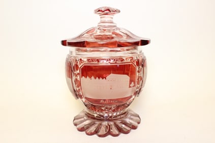 Vintage Bohemian Ruby Red Cut-to-Clear Glass Bowl
