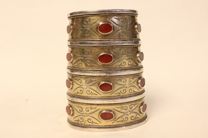 Antique Silver Gold Gilt Turkoman Carnelian Cuff B