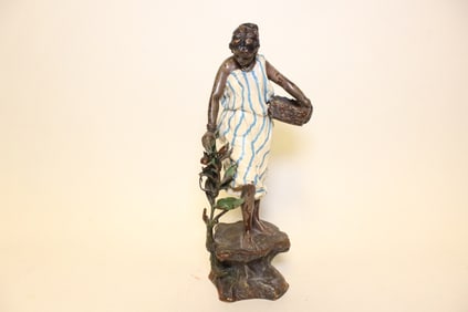 Bronze Nubia Girl Picking Flowers w Hallmark.