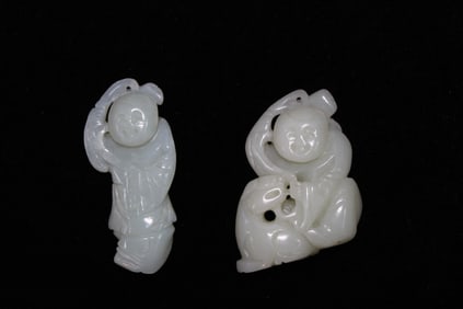 Two Chinese Jade Carved Boy Figurals
