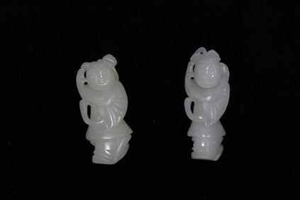 Two Chinese Jade Carved Boy Figurals