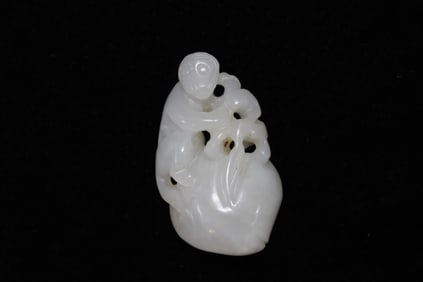 Chinese Jade Carved Monkey and Peach