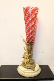 Dore Bronze Figural Centrepiece w Ruby Glass