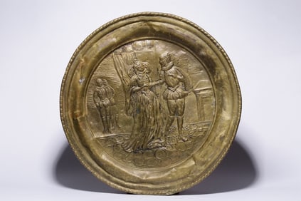 Hand Trace Brass Figural Plate