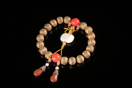 Chinese Gilt Bronze 18 Beads Prayer Bracelet
