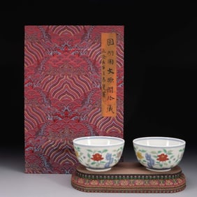 Pair of Chinese Doucai Porcelain Cups,Mark