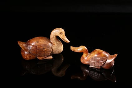 Two Chinese Archaic Jade Carved Swan