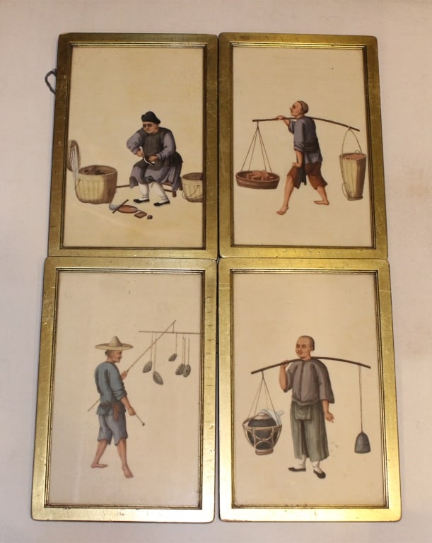 Lot of 4 Antique Chinese Rice Paper Painting Set (1 of 6)