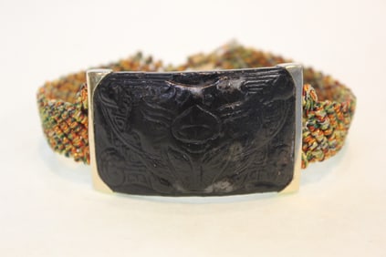 Chinese Jade Plaque Bracelet w 14K Gold Mount