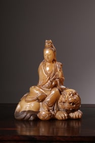 Chinese Soapstone Carved Guanyin Statue,Mark