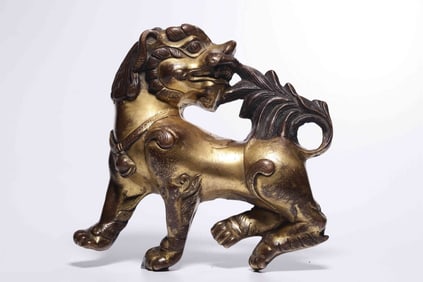 Chinese Gilt Bronze Hanging Lion