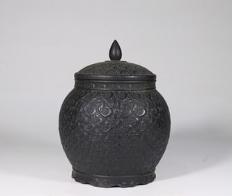 Chinese Wood Carved Cover Tea Caddy