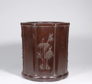 Chinese Zitan Wood Carved Brushpot