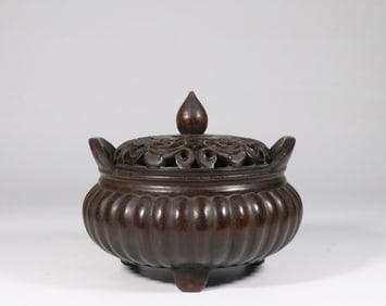 Chinese Zitan Wood Footed Incense Burner