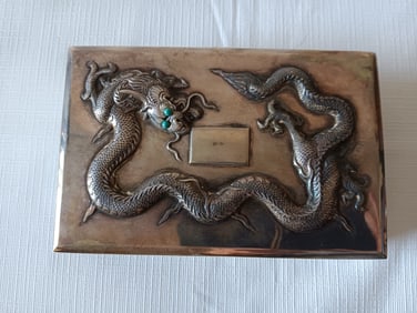 Antique Chinese Cigar Dragon Silver Box