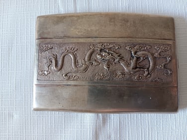 Antique Chinese Cigarette Dragon Silver Box