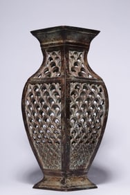 Chinese Bronze Four Side Vase,Open Work