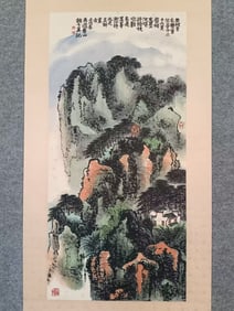 Chinese Ink Color Landscape Scroll Painting