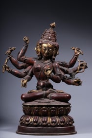 Chinese Gilt Bronze Buddha Sculpture w Silver