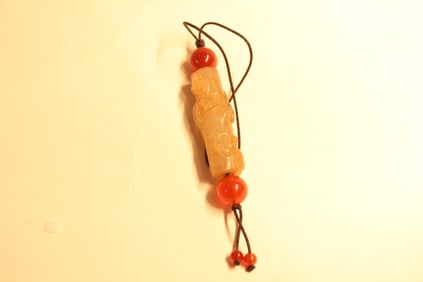 Chinese Jade Carved Toggle Pendant w Chilong
