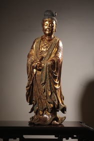 Chinese Wood Carved Guanyin Statue