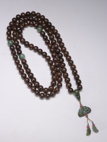 A Chengxiang Wood Beads Prayer Necklace w Jadeite