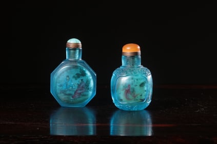 Two Chinese Blue Glass Snuff Bottles