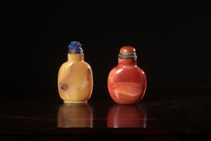 Two Chinese Agate Carved Snuff Bottles